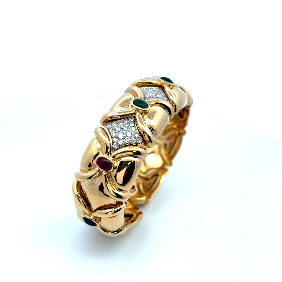 Diamante de 1,50 quilates Zafiro esmeralda de 2,66 quilates Rubí 18 quilates YG Pulsera brazalete en venta 7