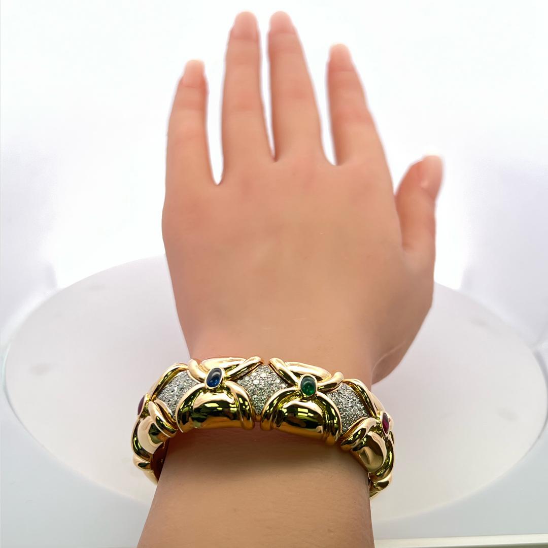 Diamante de 1,50 quilates Zafiro esmeralda de 2,66 quilates Rubí 18 quilates YG Pulsera brazalete en venta 8