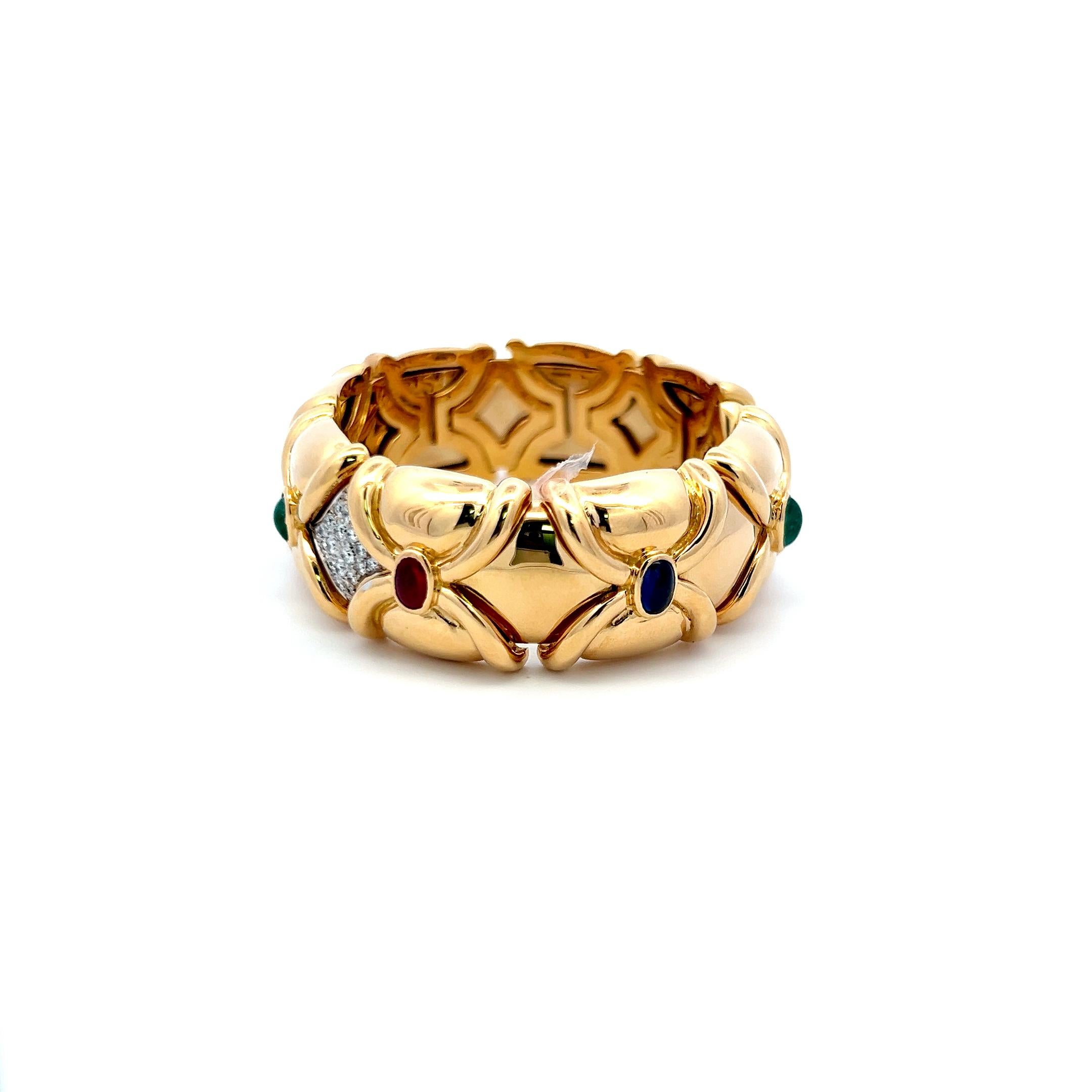 Diamante de 1,50 quilates Zafiro esmeralda de 2,66 quilates Rubí 18 quilates YG Pulsera brazalete en Bueno estado para la venta en New York, NY