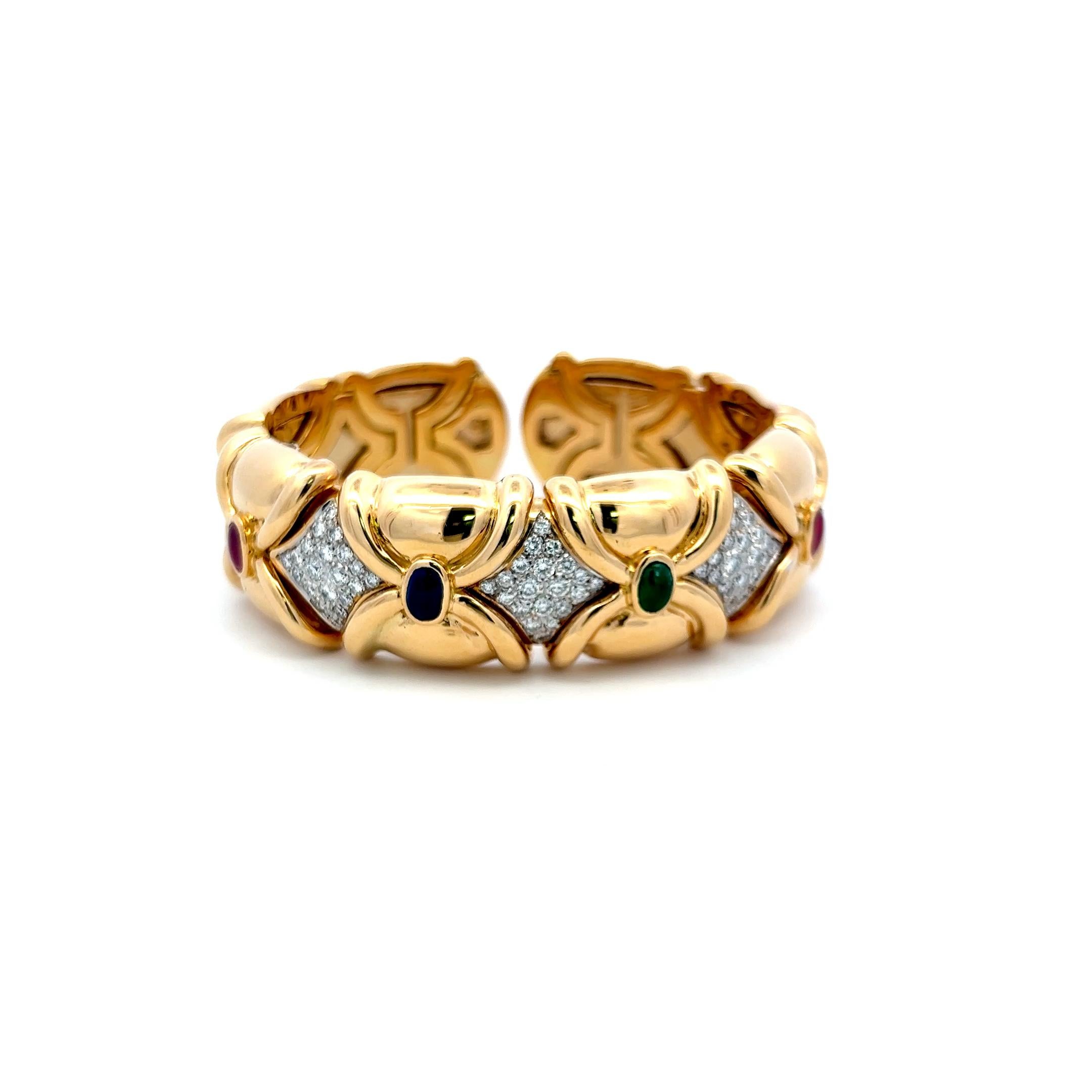 De las mujeres Diamante de 1,50 quilates Zafiro esmeralda de 2,66 quilates Rubí 18 quilates YG Pulsera brazalete en venta