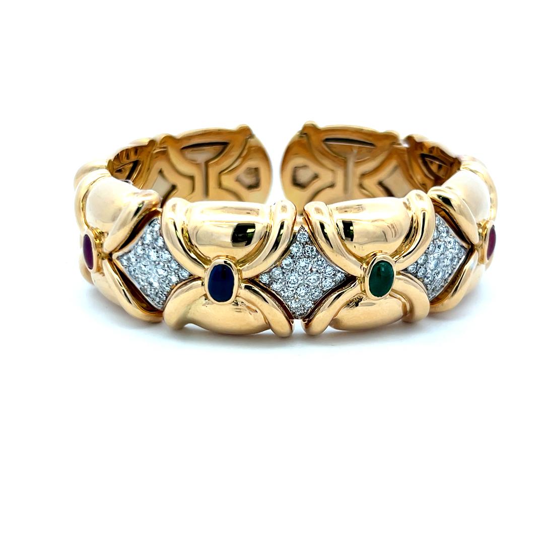 Diamante de 1,50 quilates Zafiro esmeralda de 2,66 quilates Rubí 18 quilates YG Pulsera brazalete en venta 1