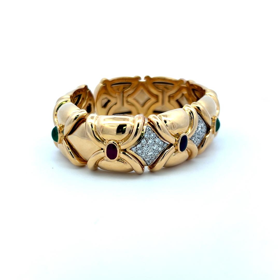 Diamante de 1,50 quilates Zafiro esmeralda de 2,66 quilates Rubí 18 quilates YG Pulsera brazalete en venta 2