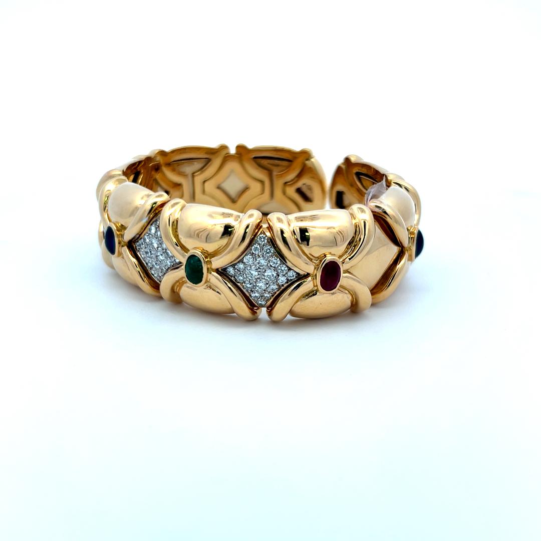 Diamante de 1,50 quilates Zafiro esmeralda de 2,66 quilates Rubí 18 quilates YG Pulsera brazalete en venta 3