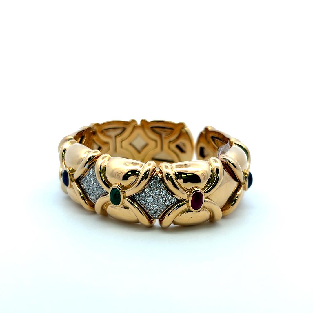 Diamante de 1,50 quilates Zafiro esmeralda de 2,66 quilates Rubí 18 quilates YG Pulsera brazalete en venta 4