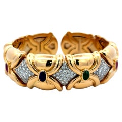 1,50 Karat Diamant 2,66 Karat Smaragd Saphir Rubin 18K YG Manschettenarmband