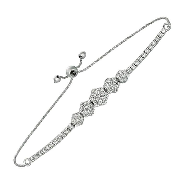 Bracelet Bolo à 5 fleurs en or blanc 14 carats avec diamants de 1,50 carat G SI