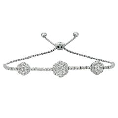 Bracelet Bolo à 5 fleurs en or blanc 14 carats avec diamants de 1,50 carat G SI