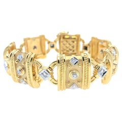 Bracelet à maillons carrés en or jaune 18 carats et diamants de 1,50 carat
