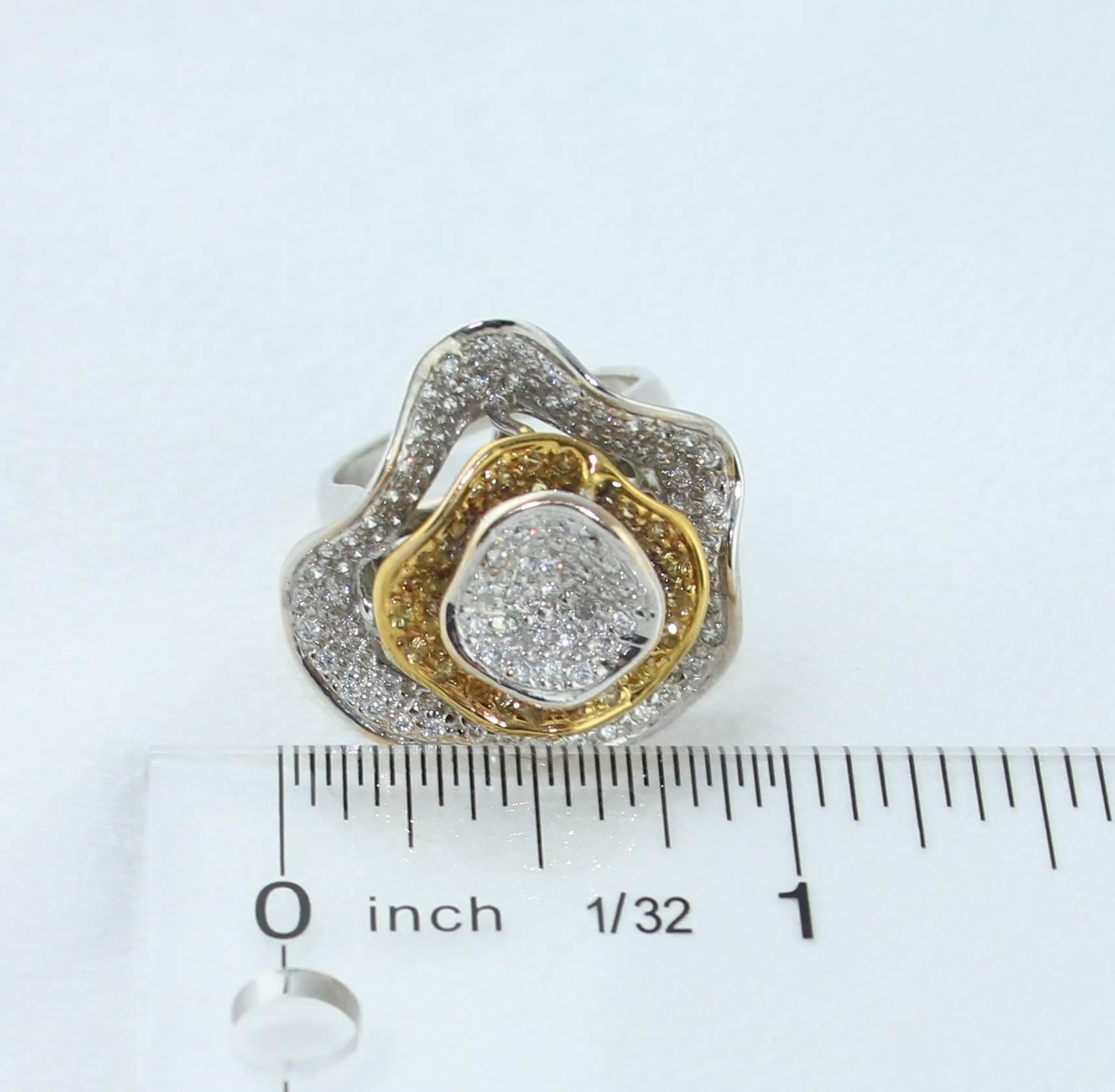 Women's 1.50 Carat Diamond and Yellow Sapphire Gold Flower Ring For Sale