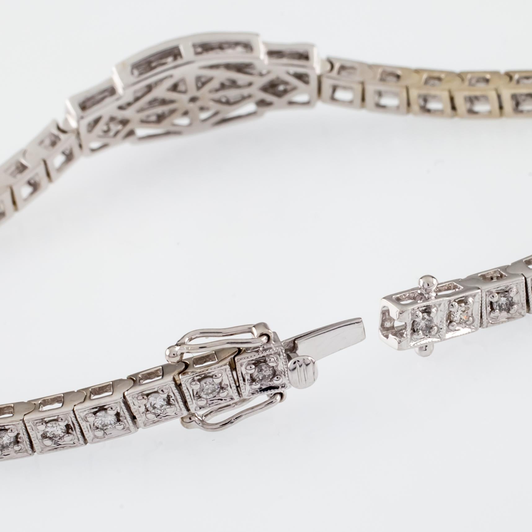 1.00 Carat Diamond Art Deco Inspired Plaque Bracelet in White Gold In Good Condition For Sale In Sherman Oaks, CA