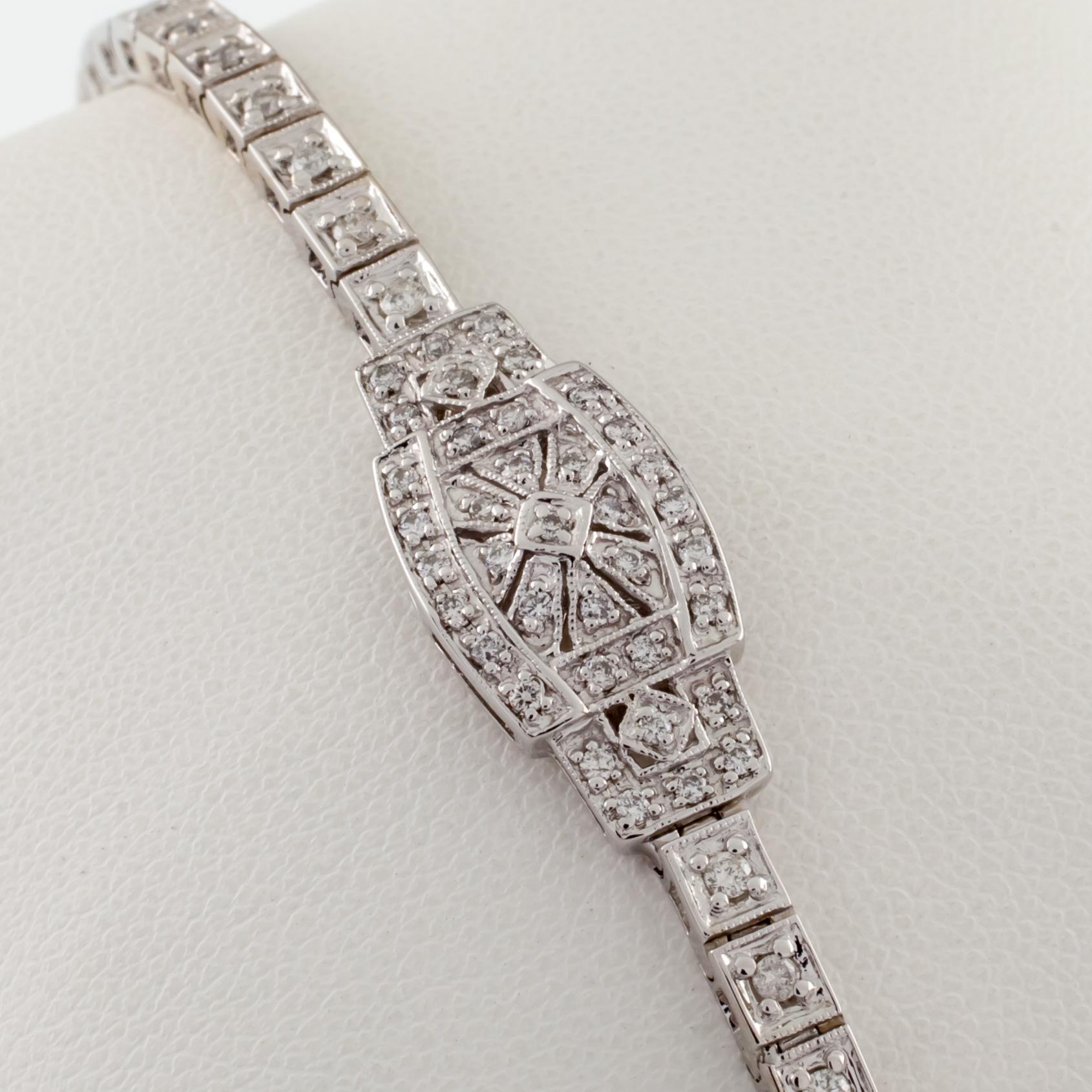 Women's 1.00 Carat Diamond Art Deco Inspired Plaque Bracelet in White Gold For Sale