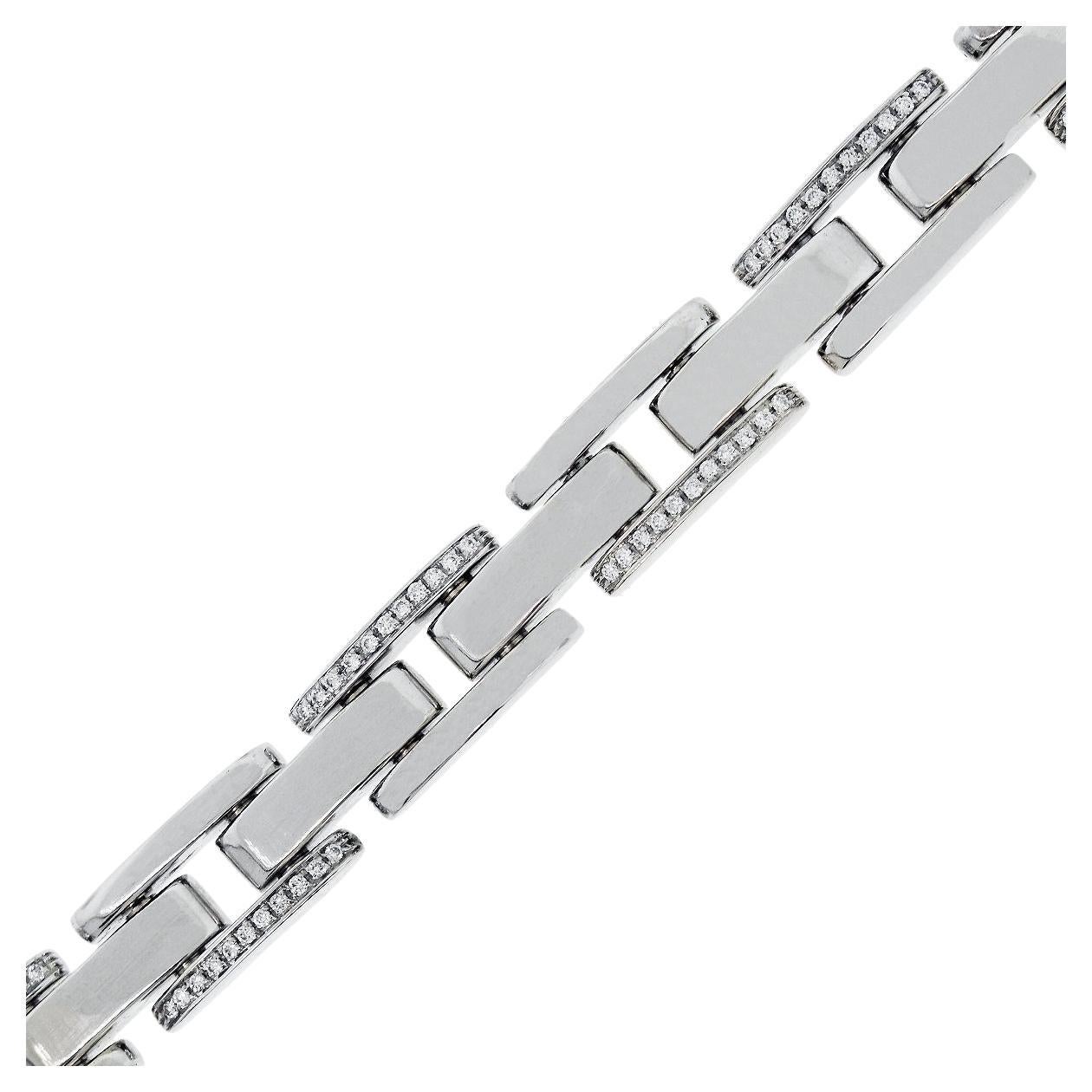 1.50 Carat Diamond Bar Link Bracelet 18 Karat in Stock