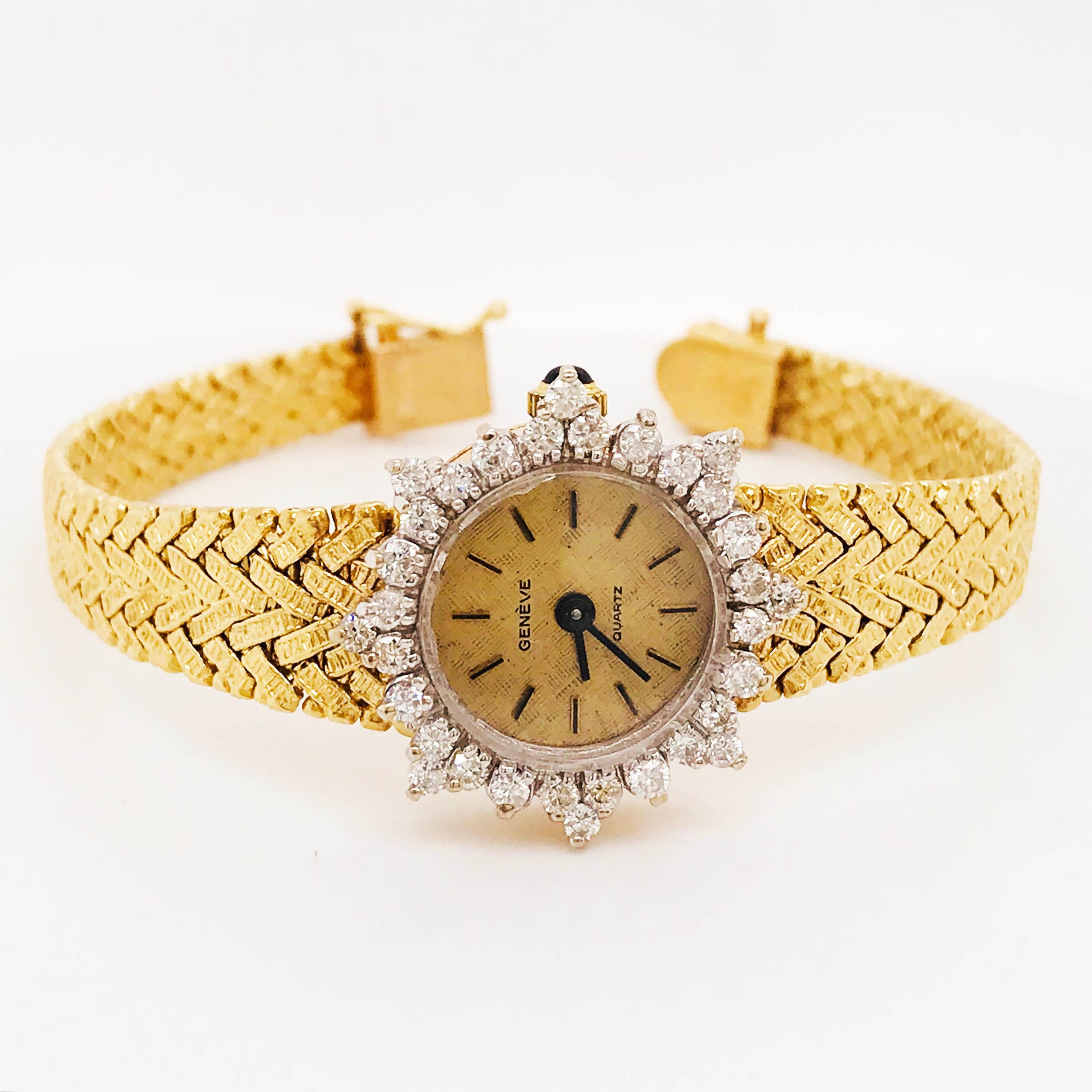 geneve women's gold watch with diamonds