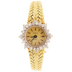 1.50 Carat Diamond Bezel Geneve Quartz Ladies Gold Watch, 14 Karat Yellow Gold
