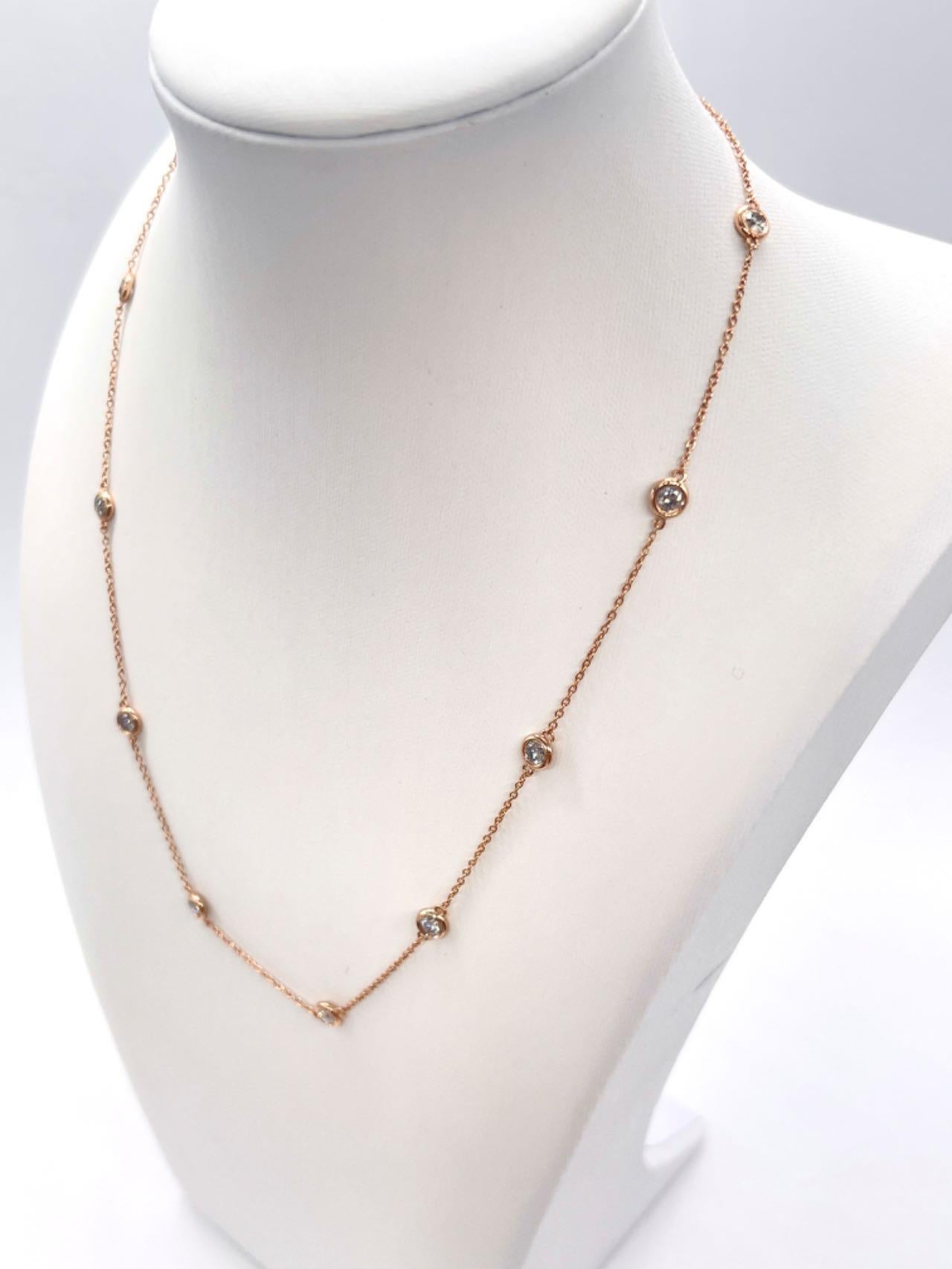 1,50 Karat Diamant By The Yard 10 Station Halskette 14K Roségold 18