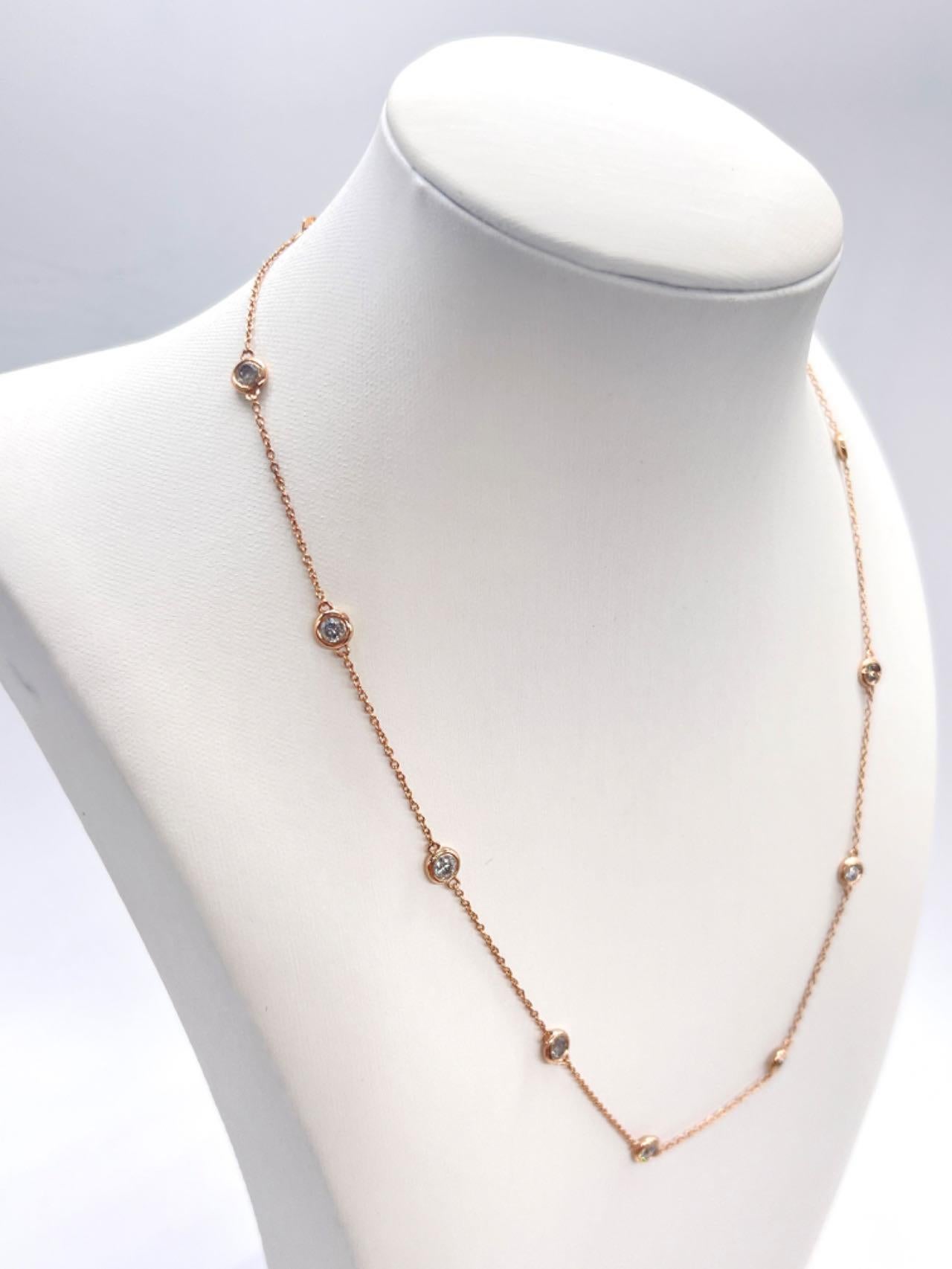 1,50 Karat Diamant By The Yard 10 Station Halskette 14K Roségold 18