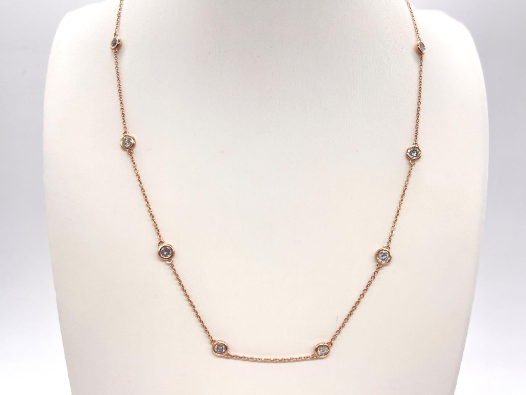 1,50 Karat Diamant By The Yard 10 Station Halskette 14K Roségold 18