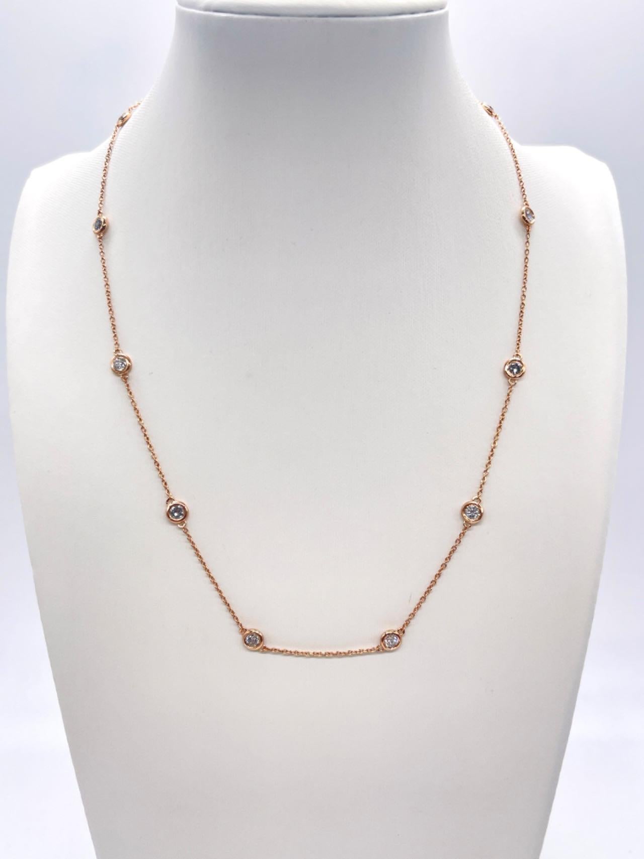 1,50 Karat Diamant By The Yard 10 Station Halskette 14K Roségold 18