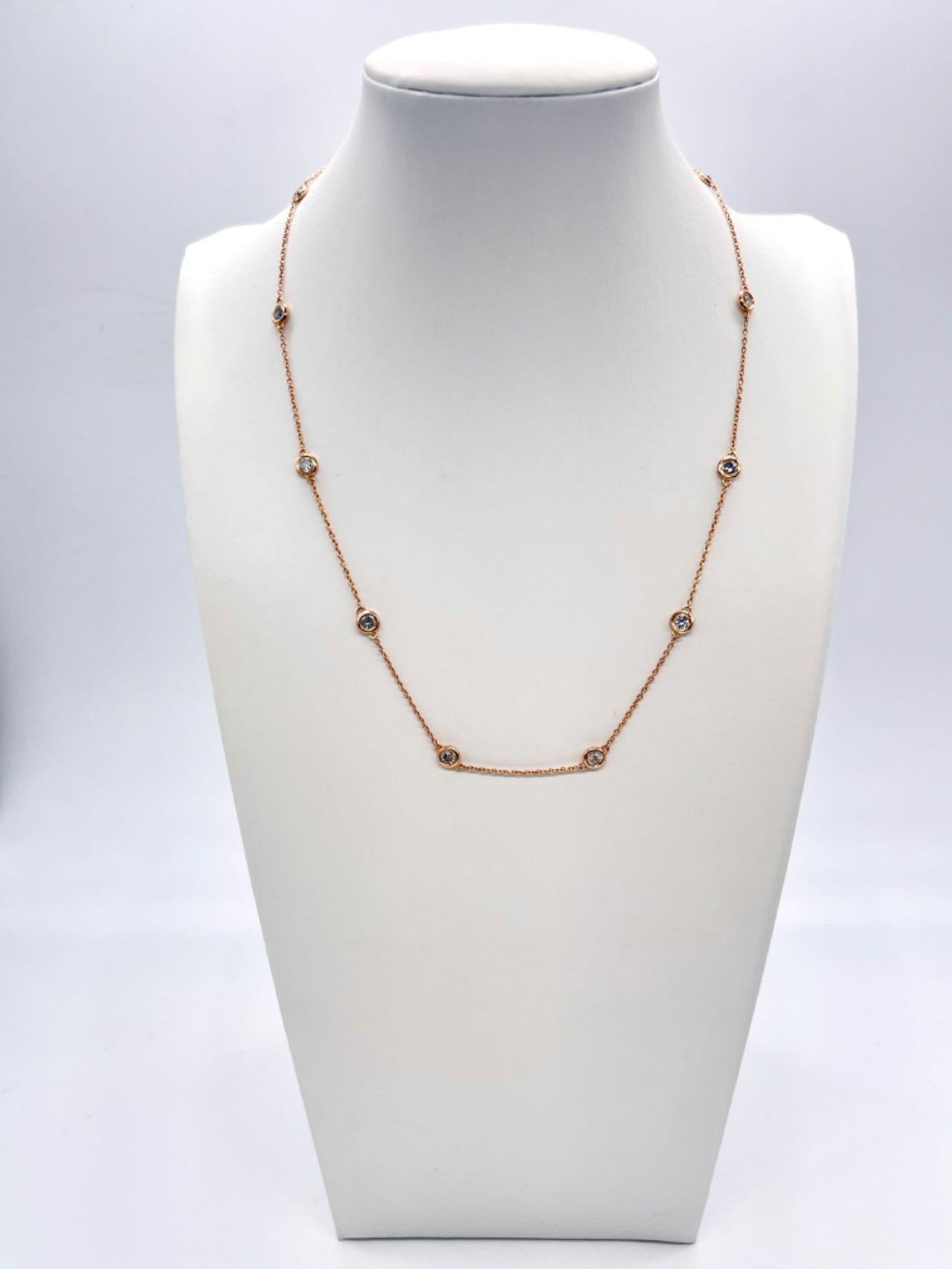 1,50 Karat Diamant By The Yard 10 Station Halskette 14K Roségold 18