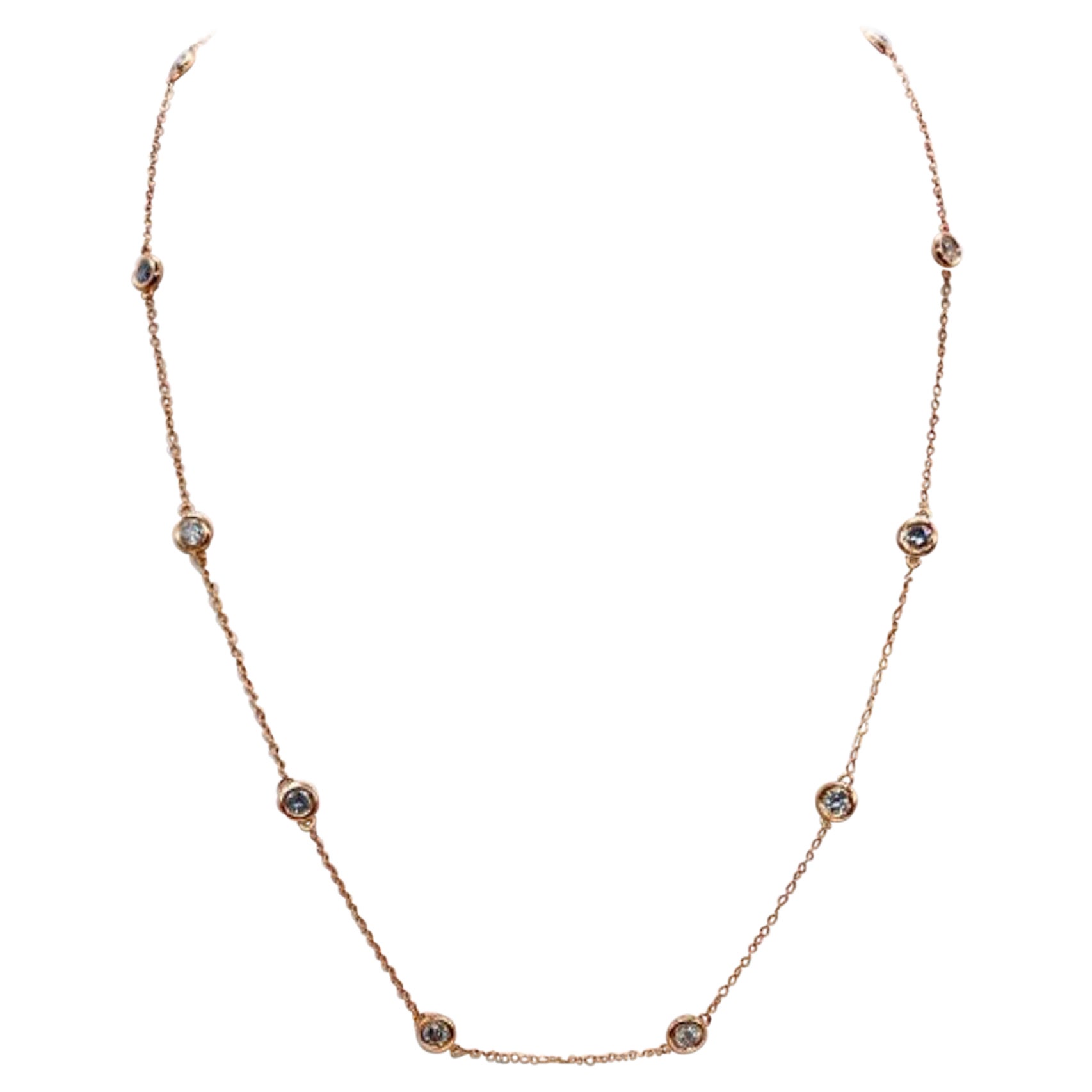 1,50 Karat Diamant By The Yard 10 Station Halskette 14K Roségold 18"