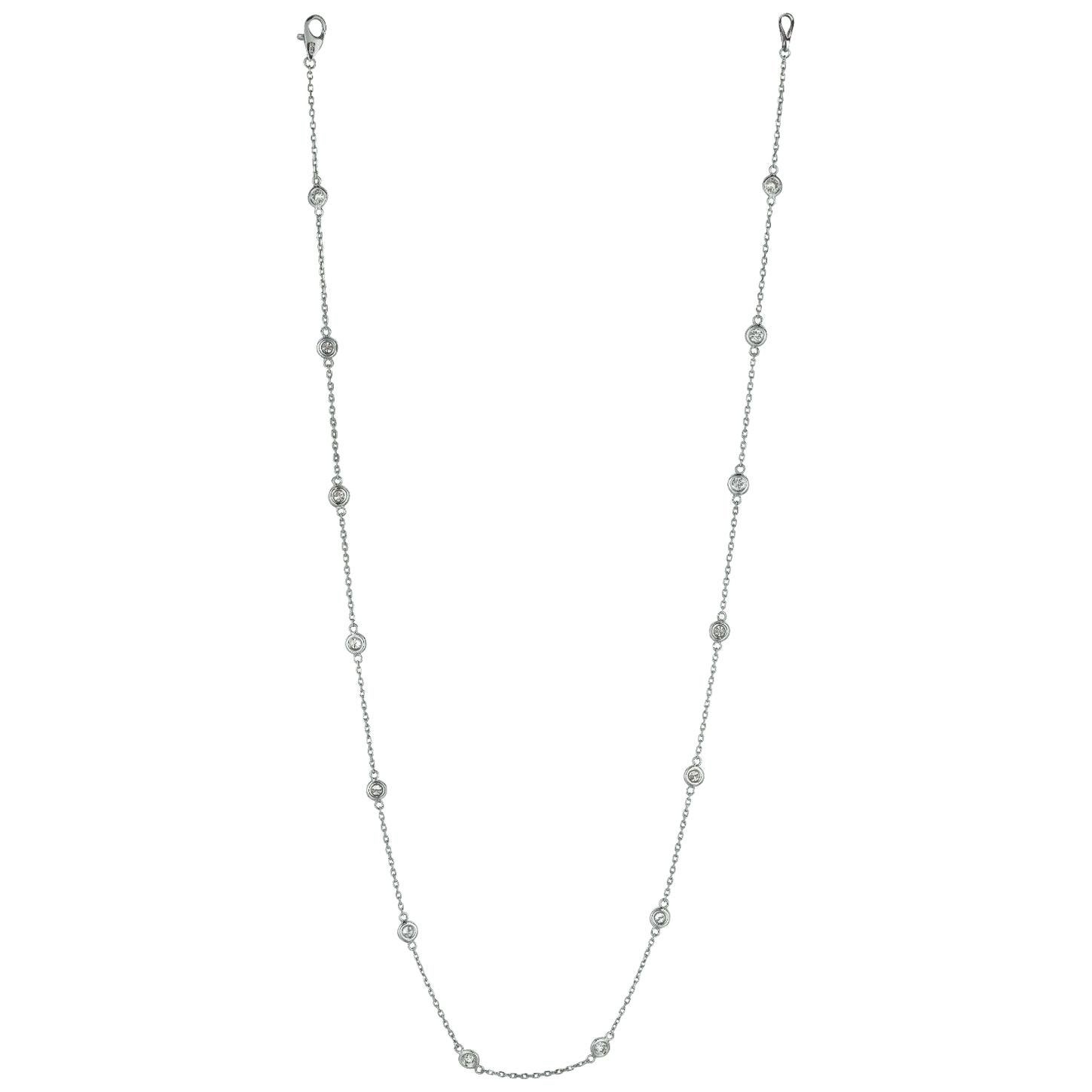 1.50 Carat Diamond by the Yard Necklace G SI 14 Karat White Gold 14 Stones For Sale