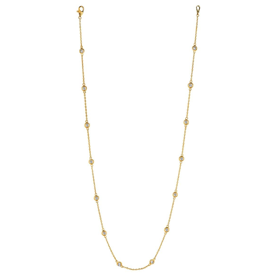 1.50 Carat Diamond by the Yard Necklace G SI 14 Karat Yellow Gold For Sale