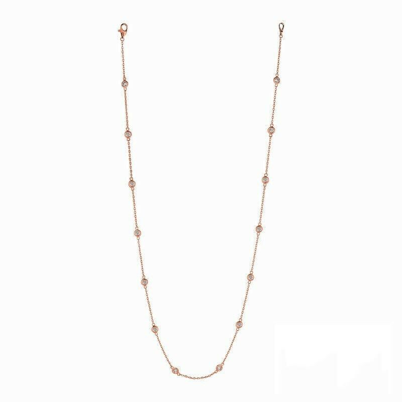 Contemporary 1.50 Carat Diamond by the Yard Necklace G SI 14K Rose Gold 14 Stones For Sale