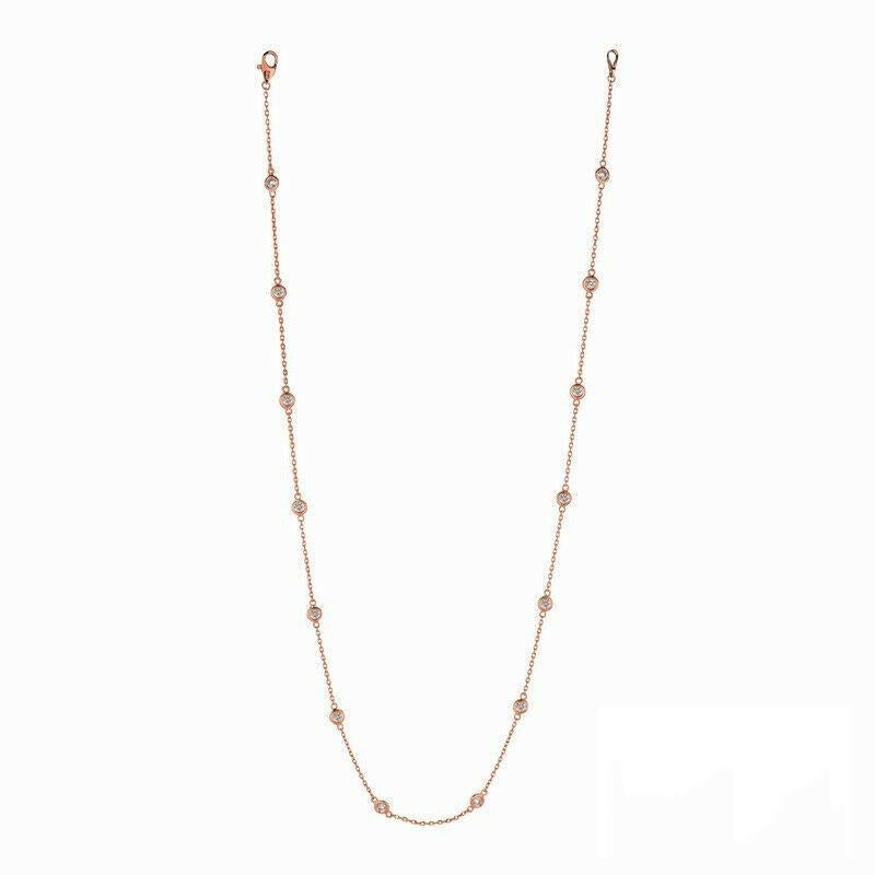 Round Cut 1.50 Carat Diamond by the Yard Necklace G SI 14K Rose Gold 14 Stones For Sale