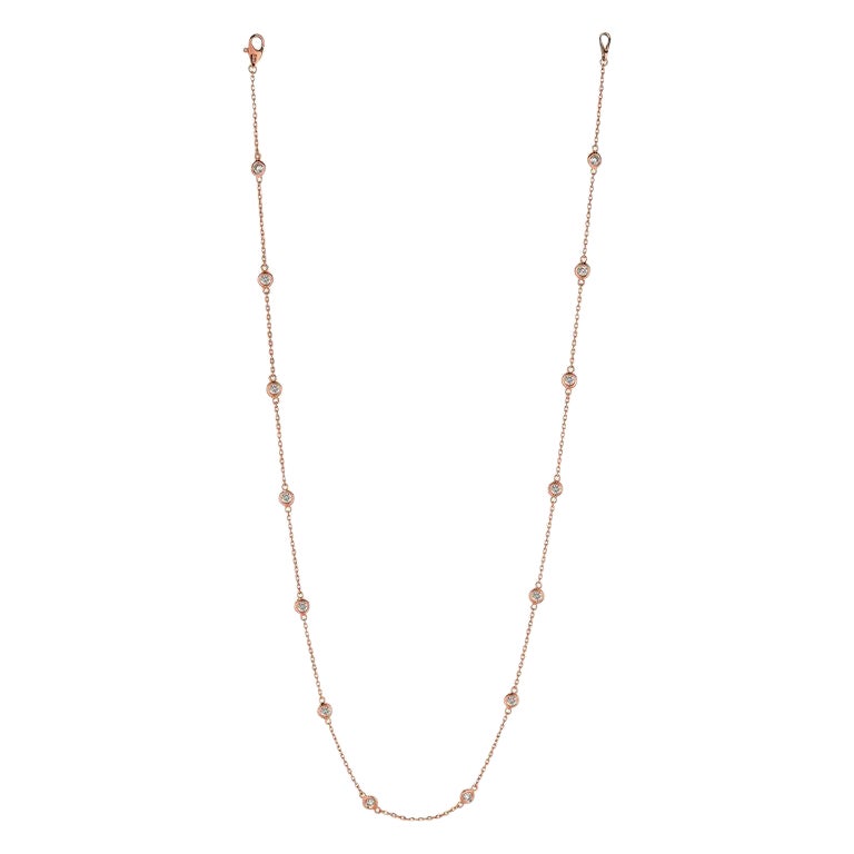 Collana con diamanti da 1,50 carati G SI in oro rosa 14K 14 pietre