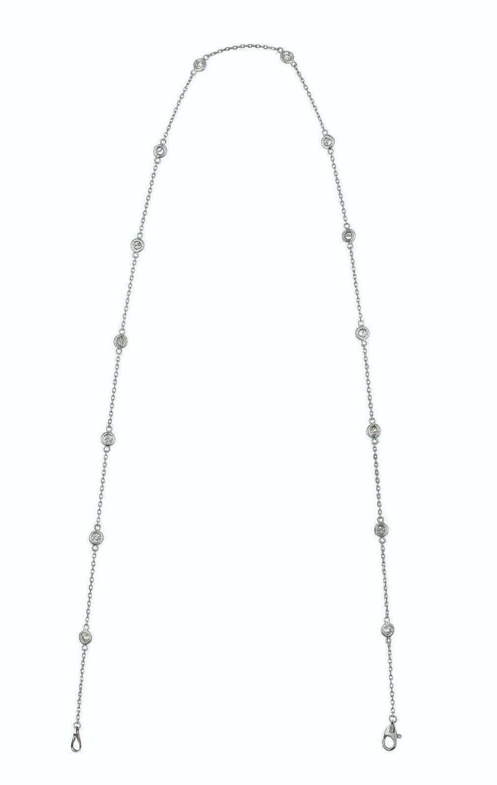 Contemporary 1.50 Carat Diamond by the Yard Necklace G SI 14 Karat White Gold 14 Stones For Sale