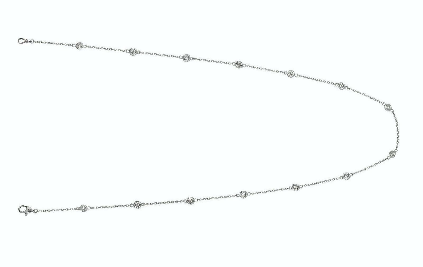 Round Cut 1.50 Carat Diamond by the Yard Necklace G SI 14 Karat White Gold 14 Stones For Sale