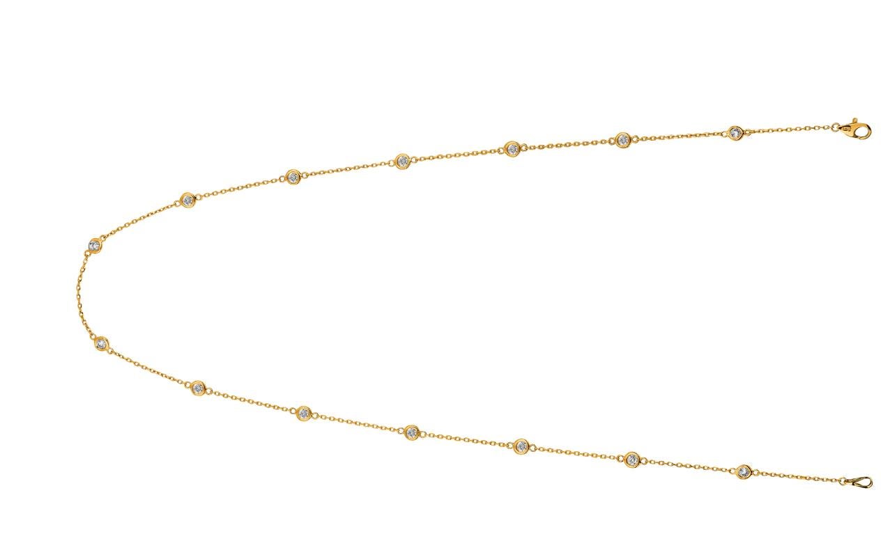 1.50 Carat Diamond by the Yard Necklace G SI 14K Yellow Gold 14 stones 18 inches

100% Natural Diamonds, Not Enhanced in any way Round Cut Diamond by the Yard Necklace
1.50CT
G-H
SI
14K Yellow Gold, Bezel style
18 inches in length
14 stones, 10