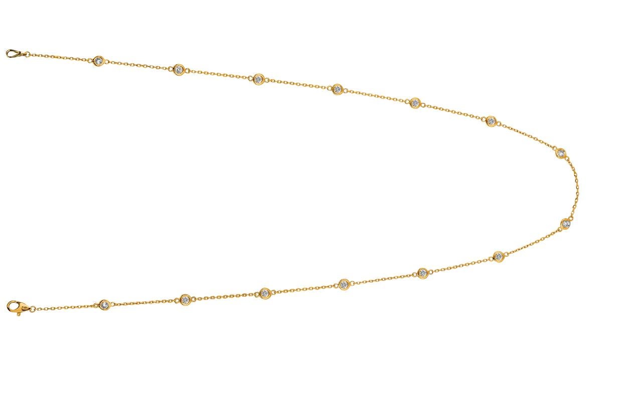 Contemporary 1.50 Carat Diamond by the Yard Necklace G SI 14 Karat Yellow Gold For Sale