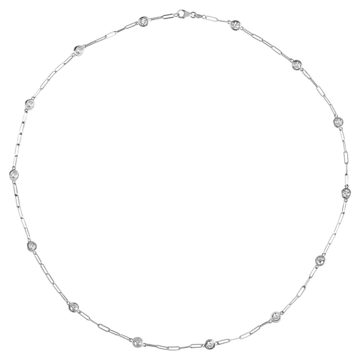 1.50 Carat Diamond by the Yard Paperclip Necklace New Style 14K White Gold