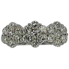 1.50 Carat Diamond Cluster Flower Trilogy Round Cut Diamond Ring 18 Karat
