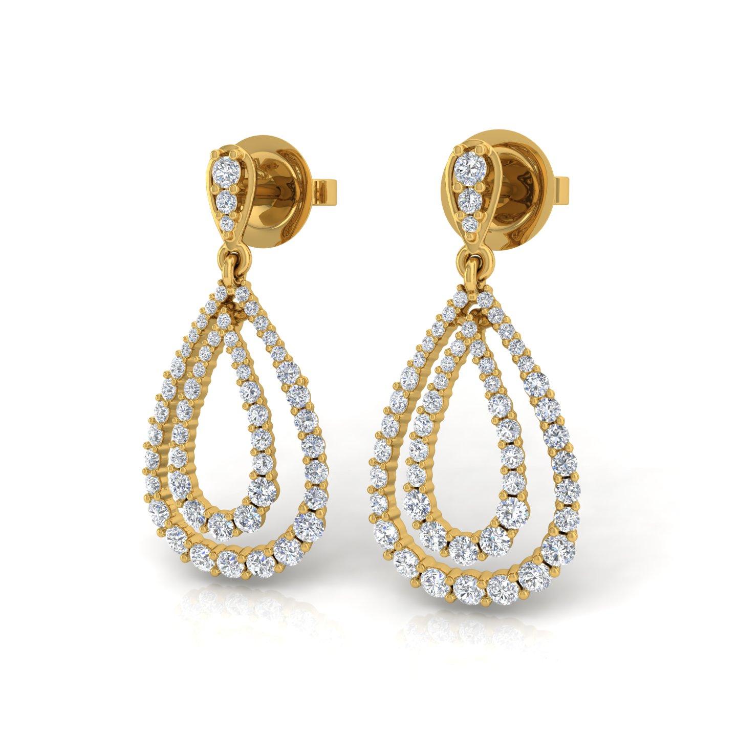 Modern 1.50 Carat Diamond Dangle Earrings 18 Karat Yellow Gold Handmade Fine Jewelry For Sale