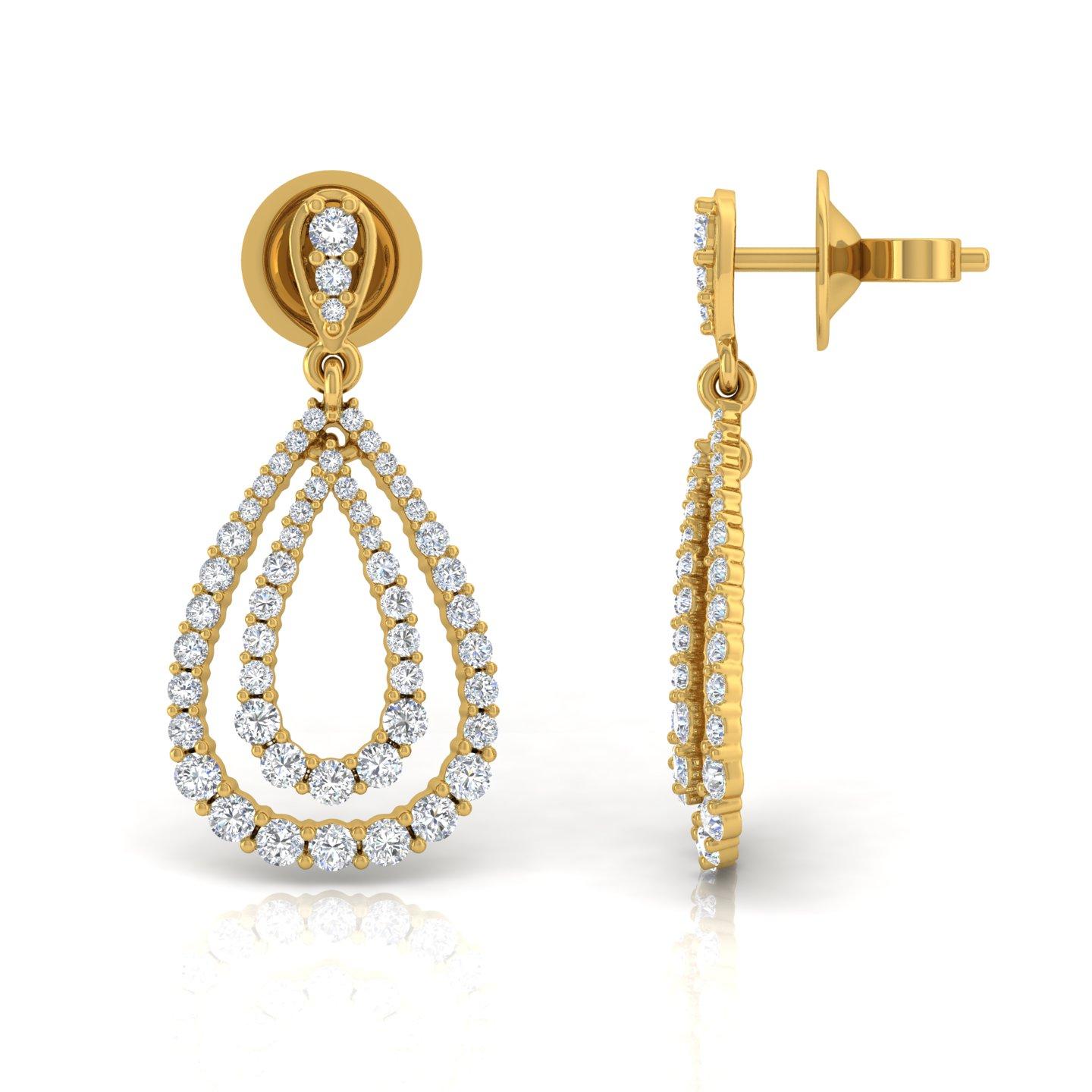 Round Cut 1.50 Carat Diamond Dangle Earrings 18 Karat Yellow Gold Handmade Fine Jewelry For Sale