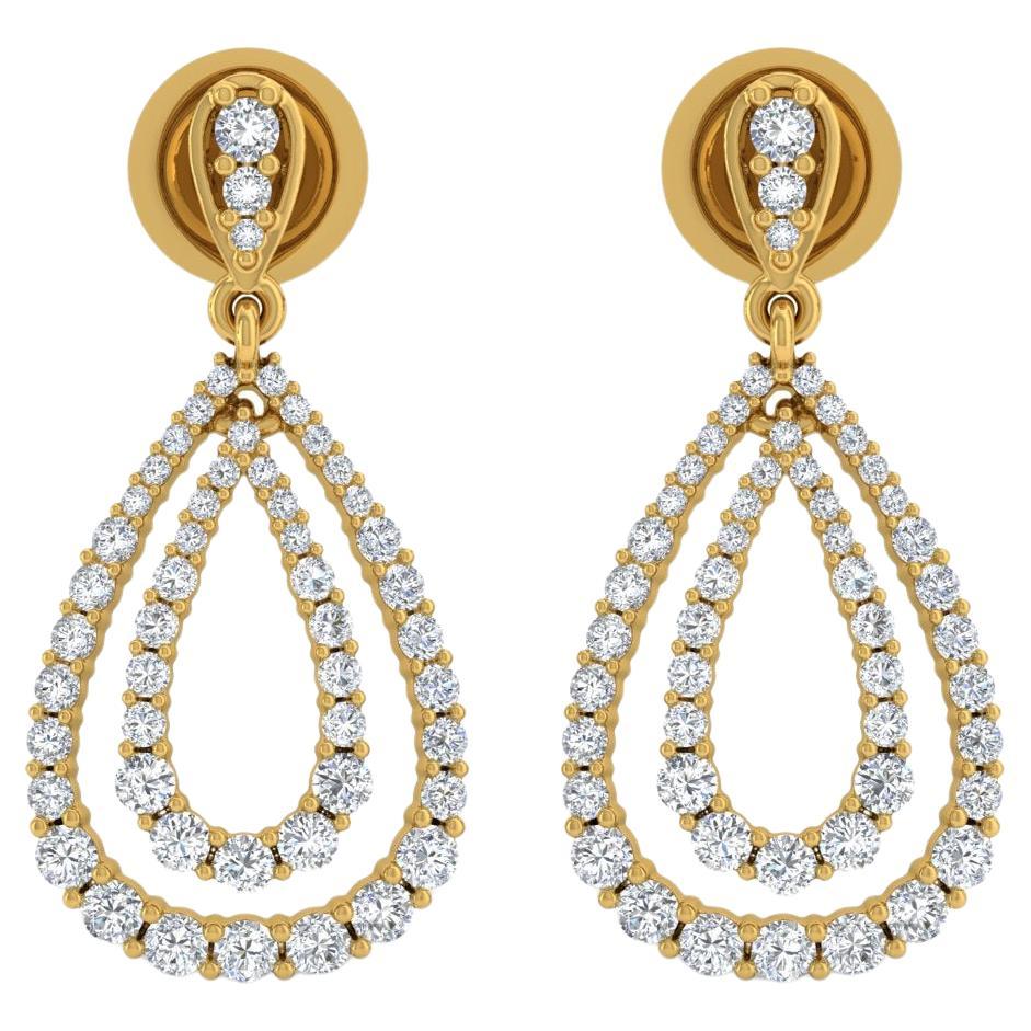 Boucles d'oreilles pendantes en or jaune 18 carats avec diamants de 1,50 carat, fabrication artisanale