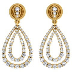 1.50 Carat Diamond Dangle Earrings 18 Karat Yellow Gold Handmade Fine Jewelry