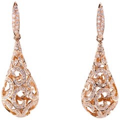 1.50 Carat Diamond Dangle Puff Earrings "C" Motif in Rose Gold