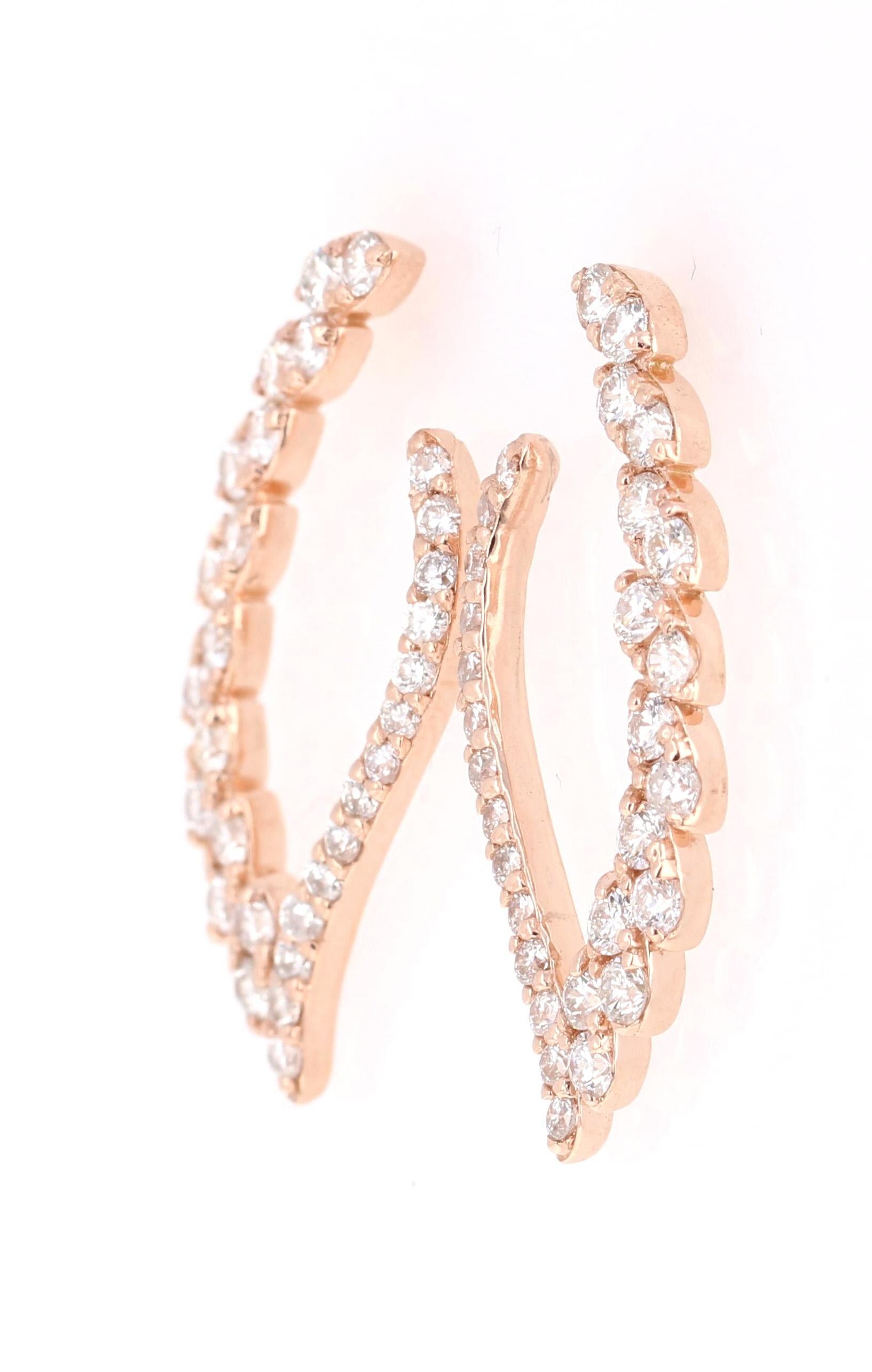 Modern 1.50 Carat Diamond Earrings 14 Karat Rose Gold