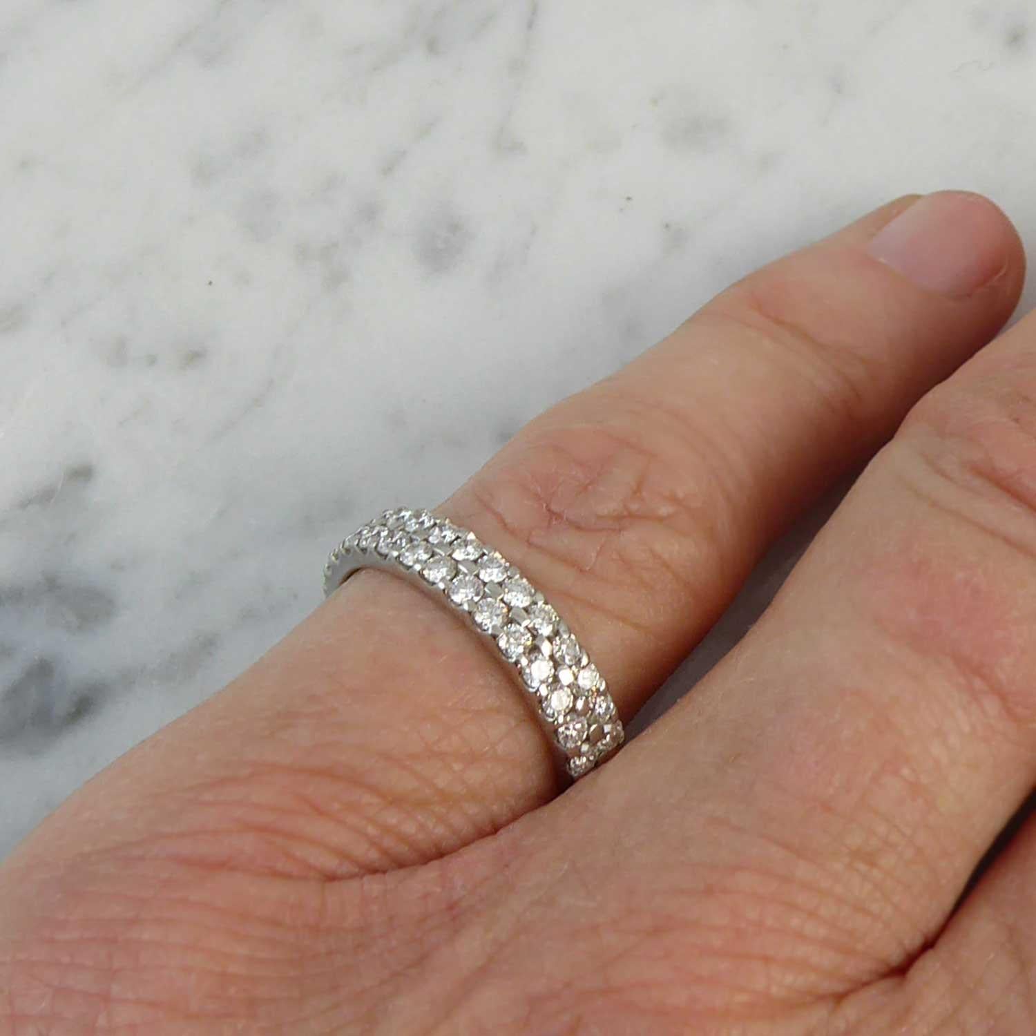 Contemporary 1.50 Carat Diamond Eternity Ring, Double Row Band, Platinum, Pre-Owned 