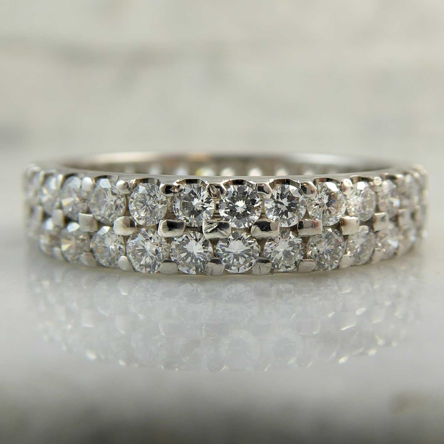 1.50 Carat Diamond Eternity Ring, Double Row Band, Platinum, Pre-Owned  In Excellent Condition In Yorkshire, West Yorkshire