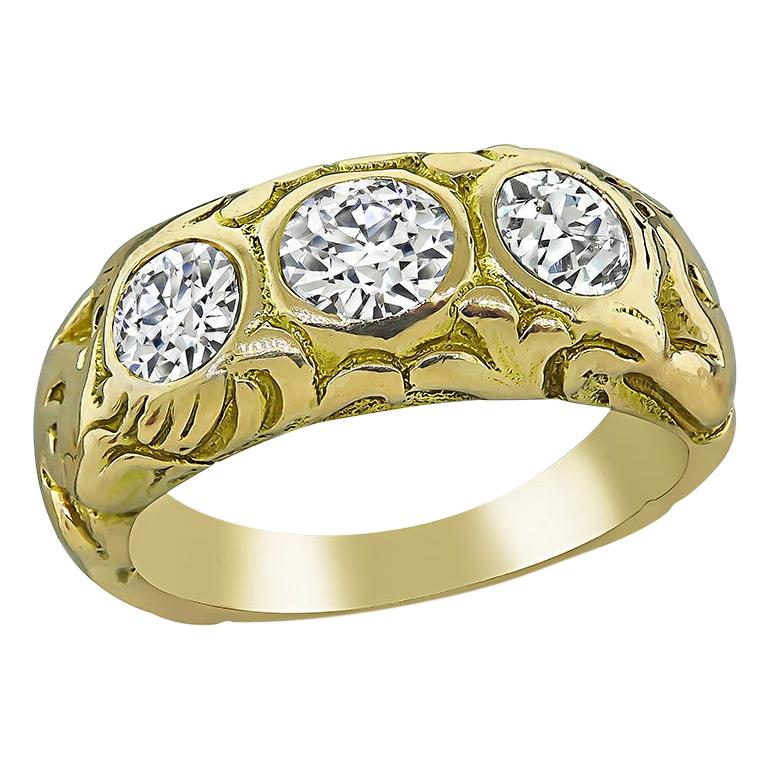 1.50 Carat Diamond Gold Three-Stone Ring For Sale