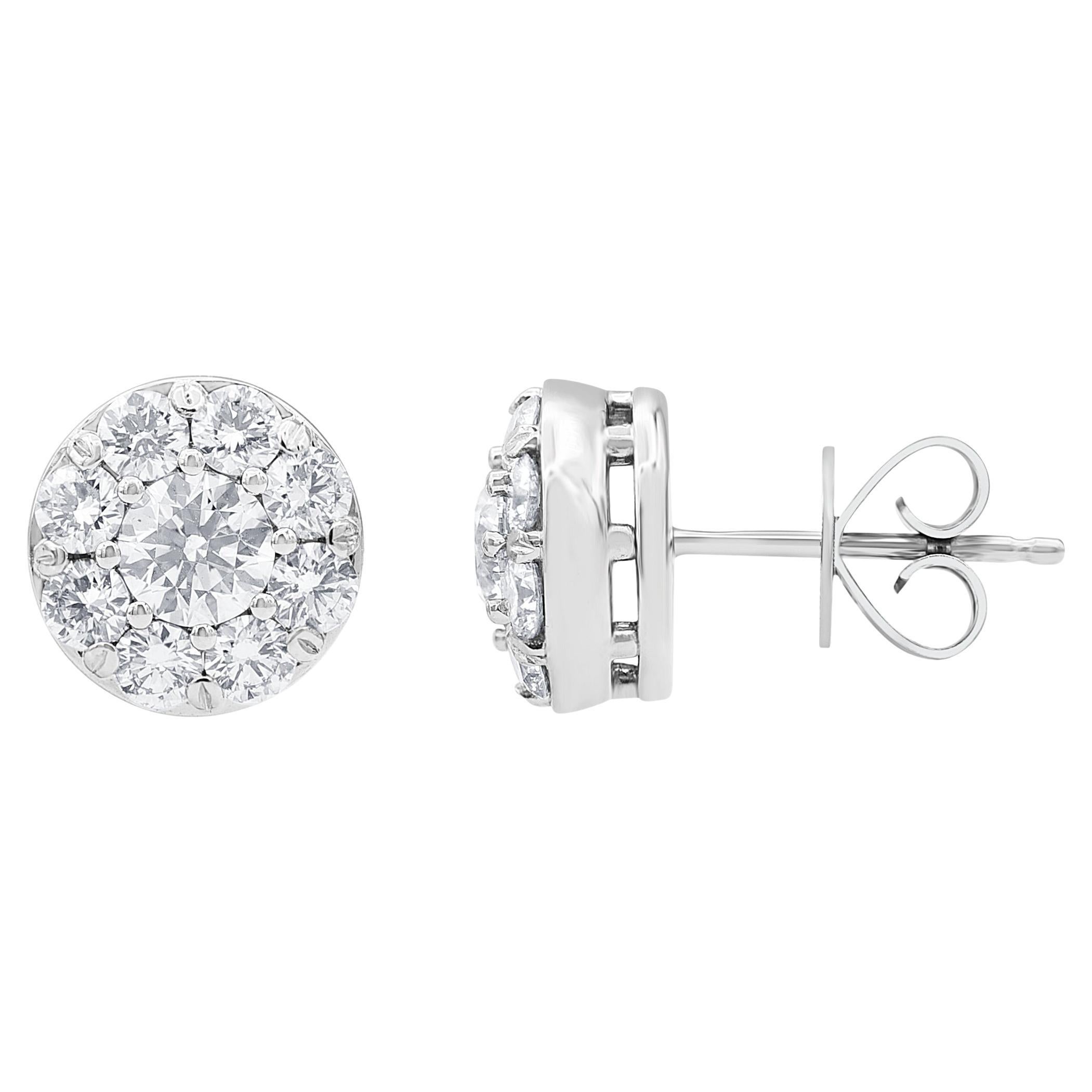 1.50 Carat Diamond 14K White Gold Prong Set Stud Earrings For Sale