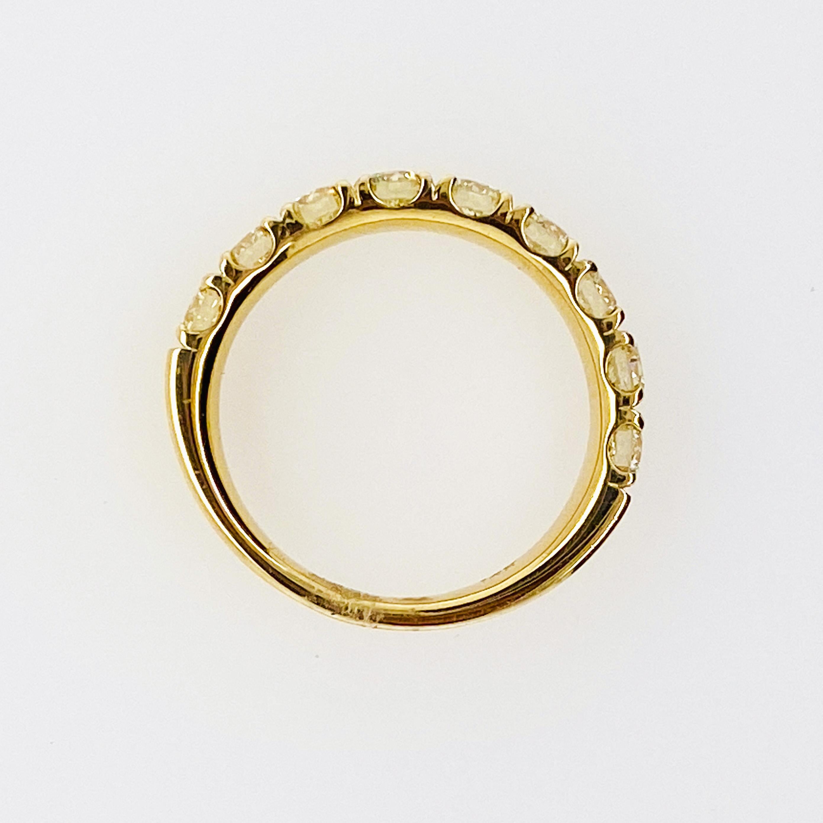 Contemporary 1.50 Carat Diamond Half Eternity Band, 14k Yellow Gold 9 Stone Anniversary Ring For Sale