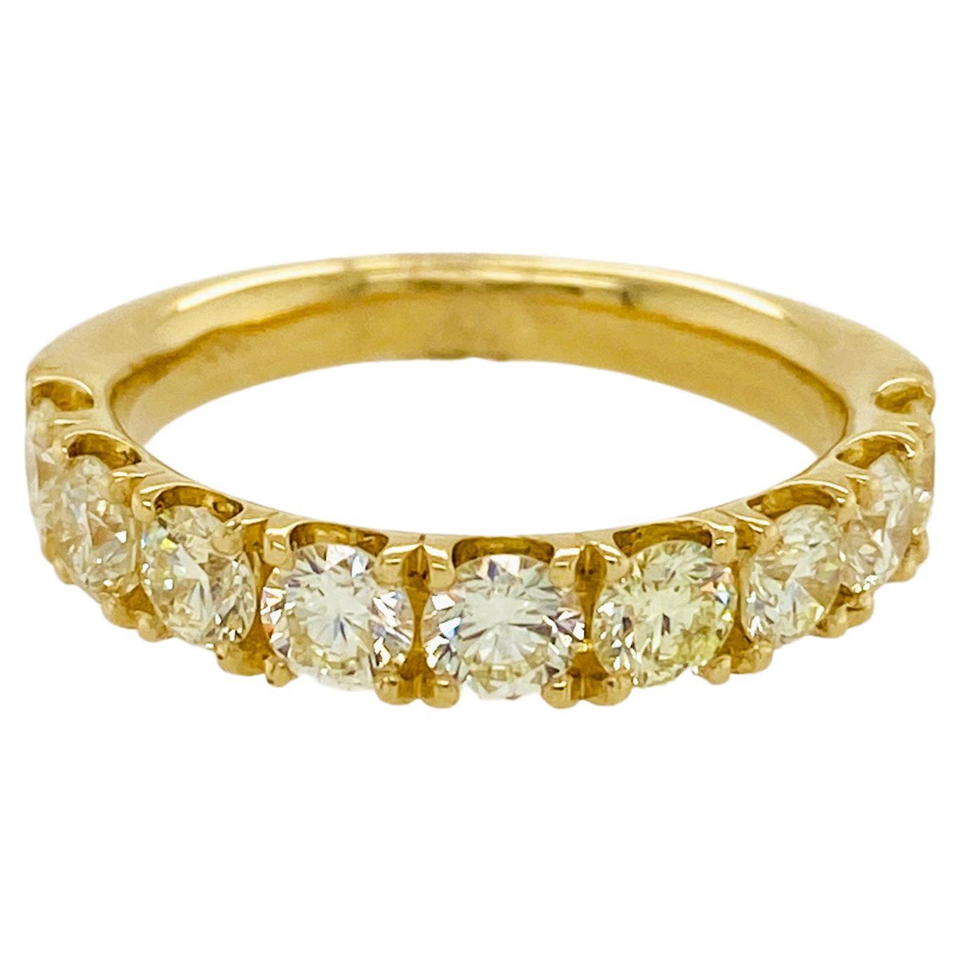 1.50 Carat Diamond Half Eternity Band, 14k Yellow Gold 9 Stone Anniversary Ring For Sale