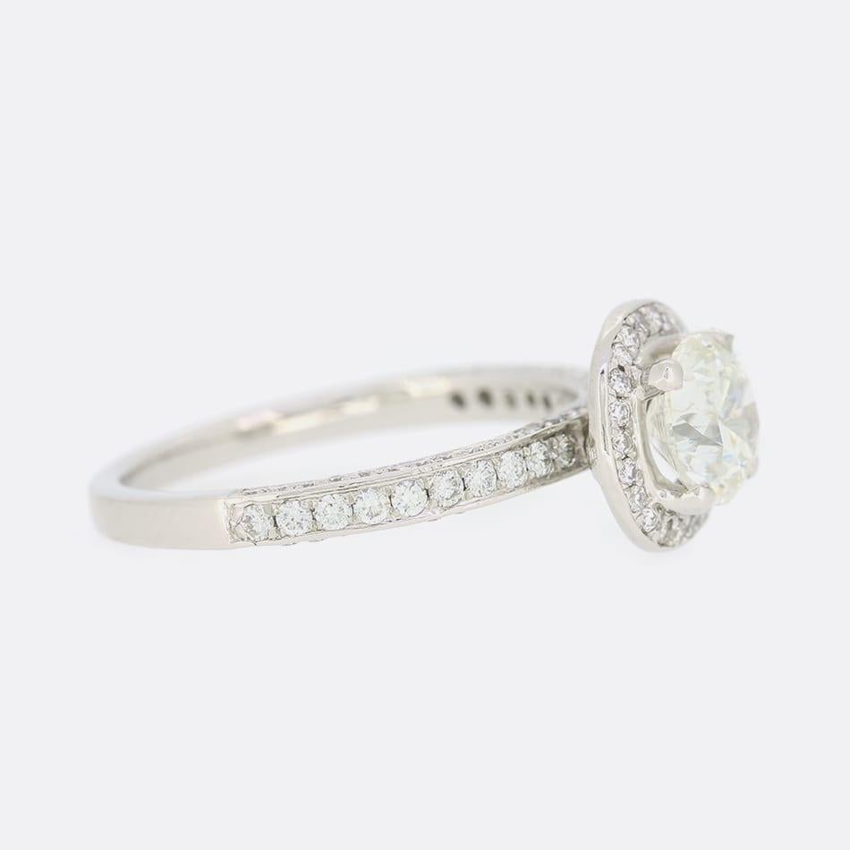 Brilliant Cut 1.50 Carat Diamond Halo Engagement Ring For Sale