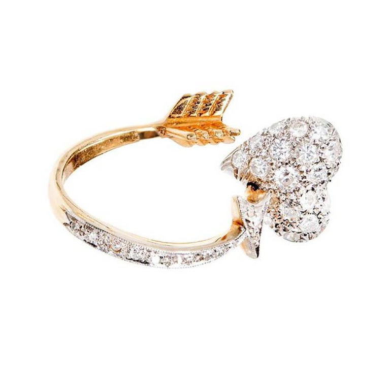 1.50 Carat Diamond Heart Gold Cupid's Arrow Hoop Earrings