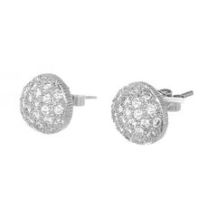 1.50 Carat Diamond High Dome Cluster 18k White Gold Earrings